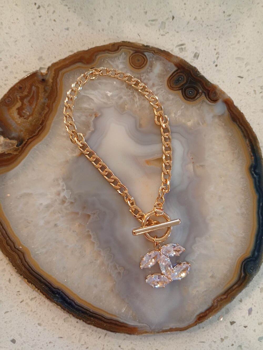 Gold Chain Bracelet with Crystal Cluster Charm